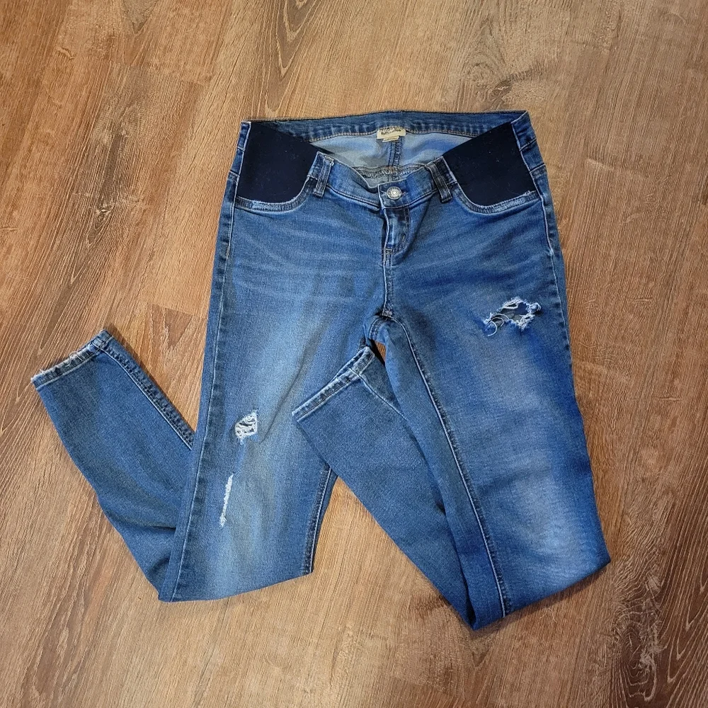 Indigo Blue Distressed Maturnity Jeans, Size Medium (16W) - Picture 3 of 12